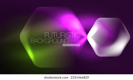 Leuchtende Neonhexagons im dunklen Raum. Digitale Technologie, Cyberspace High-Tech-abstrakter Hintergrund-Vorlage