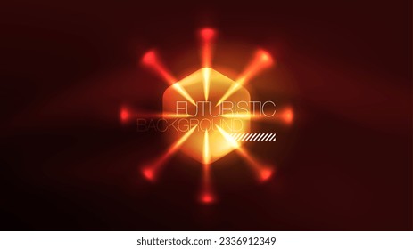 Hexagones de neón brillantes en el espacio oscuro. Plantilla de fondo abstracto de tecnología de alta tecnología para el ciberespacio en tecnología digital