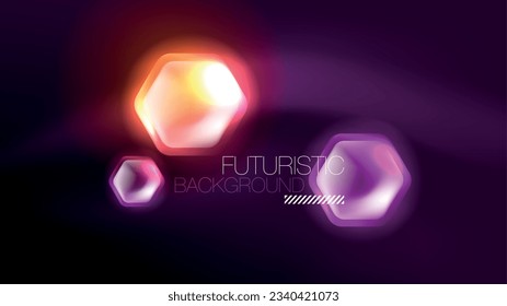 Hexagones de neón brillantes en el espacio oscuro. Plantilla de fondo abstracto de tecnología de alta tecnología para el ciberespacio en tecnología digital