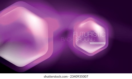 Glowing neon hexagons in dark space. Digital technology cyberspace hi-tech techno abstract background template