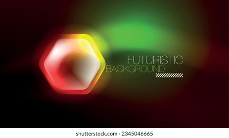 Hexagones de neón brillantes en el espacio oscuro. Plantilla de fondo abstracto de tecnología de alta tecnología para el ciberespacio en tecnología digital