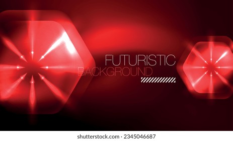 Hexagones de neón brillantes en el espacio oscuro. Plantilla de fondo abstracto de tecnología de alta tecnología para el ciberespacio en tecnología digital