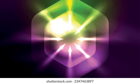 Hexagones de neón brillantes en el espacio oscuro. Plantilla de fondo abstracto de tecnología de alta tecnología para el ciberespacio en tecnología digital
