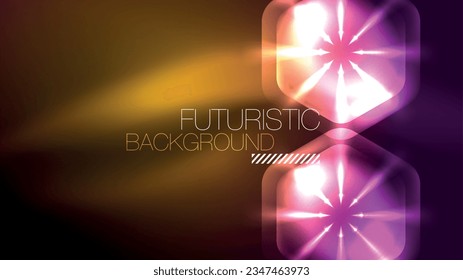 Glowing neon hexagons in dark space. Digital technology cyberspace hi-tech techno abstract background template