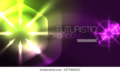Leuchtende Neonhexagons im dunklen Raum. Digitale Technologie, Cyberspace High-Tech-abstrakter Hintergrund-Vorlage