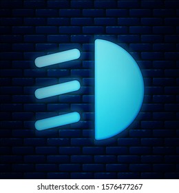 Glowing neon High beam icon isolated on brick wall background. Car headlight.  Vector Illustration