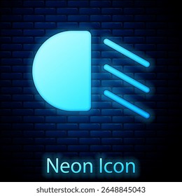 Glowing neon High beam icon isolated on brick wall background. Car headlight.  Vector