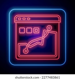 Glowing neon Histogram graph photography icon isolated on black background.  Vector
