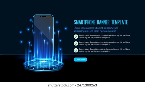 Glowing Neon Holographic Smartphone and Mobile Phone Portal Abstract Digital Technology Vector