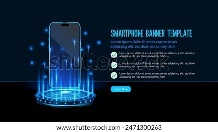 Glowing Neon Holographic Smartphone and Mobile Phone Portal Abstract Digital Technology Vector