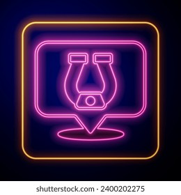 Glowing neon Horseshoe icon isolated on black background.  Vector
