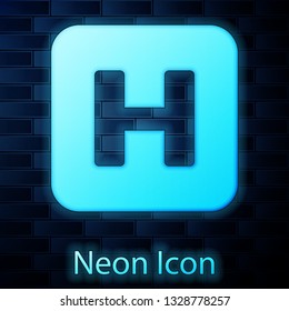 Glowing Neon Hospital Sign Icon Isolated On Brick Wall Background. Vector Illustration