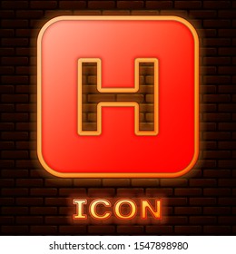 Glowing Neon Hospital Sign Icon Isolated On Brick Wall Background.  Vector Illustration