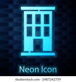 Glowing neon House icon isolated on brick wall background. Home symbol.  Vector