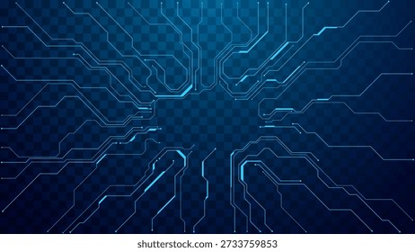Elemento HUD de neón brillante en la placa base de semiconductores con copyspace. Diseño digital futurista con caminos iluminados y patrones electrónicos modernos.