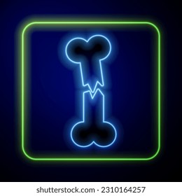 Glowing neon Human broken bone icon isolated on blue background.  Vector