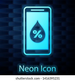 Glowing neon Humidity for smart home icon isolated on brick wall background. Weather and meteorology, thermometer symbol. Vector Illustration