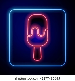 Glowing neon Ice cream on stick icon isolated on black background. Sweet symbol.  Vector