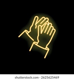 Glowing neon icon of applauding hands on a black background, representing appreciation and recognition