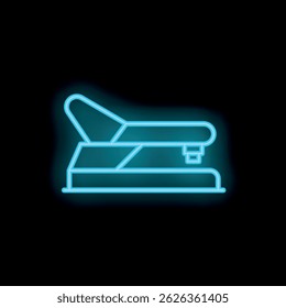 Icono de neón brillante de una grapadora azul, perfecto para ilustrar suministros de oficina, papelería o conceptos comerciales