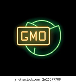 Glowing neon icon of cabbage with gmo sign, representing genetically modified food