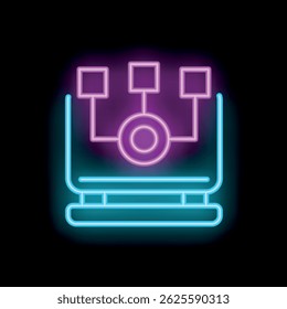 Ícone de néon brilhante de um computador exibindo um algoritmo para aprendizagem automática