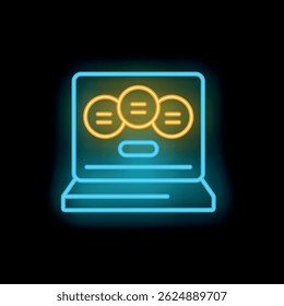 Glowing neon icon of a laptop displaying a website with three options, symbolizing an online survey or questionnaire