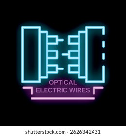 Glowing neon icon of optical electric wires for telecommunication and internet networks