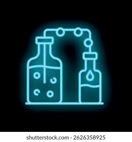 Glowing neon icon representing a chemical experiment, ideal for themes of science, research, or chemistry