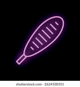 Glowing neon icon representing a grilled sausage on a stick, perfect for food related designs