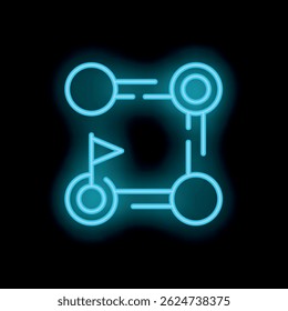 Glowing neon icon of a route with a destination point, representing the concept of planning and achieving goals