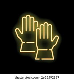 Glowing neon icon of rubber gloves, protective wear for construction workers or cleaning staff
