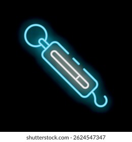 Glowing neon icon of a spring scale, representing concepts like weight measurement and scientific tools