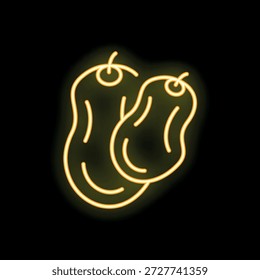 Icono de neón brillante de dos cacahuetes, perfecto para representar refrigerios, alimentos o alergias a las nueces