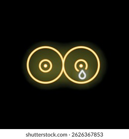Glowing neon icon of two wireless earbuds on a black background, representing modern audio technology