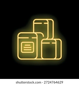 Icono de neón brillante de varias pantallas de teléfonos móviles que muestran diferentes Elementos de interfaz de usuario