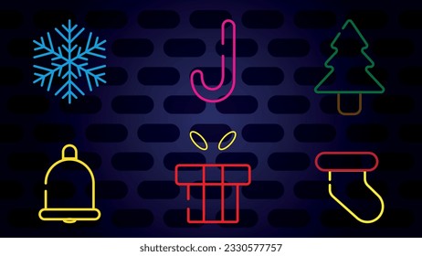 Glowing neon icons for Christmas Abstract Vector Background