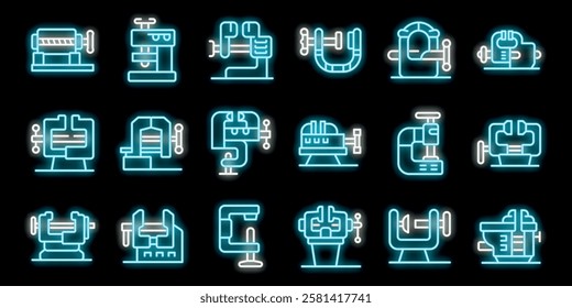 Glowing neon icons represent various clamping tools, highlighting the essential role of vises and grips in securing workpieces for precision tasks