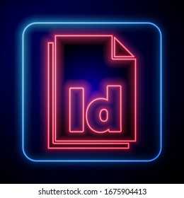 Icono de documento de identificación de neón iluminado aislado en fondo azul.  Ilustración vectorial
