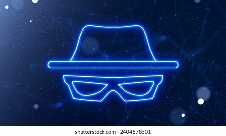 Glowing neon incognito connection on a futuristic scientific mesh background. Hacker illustration concepts. Dark background with plexus lines