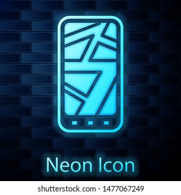 Glowing neon Infographic of city map navigation icon isolated on brick wall background. Mobile App Interface concept design. Geolocation concept.  Vector Illustration