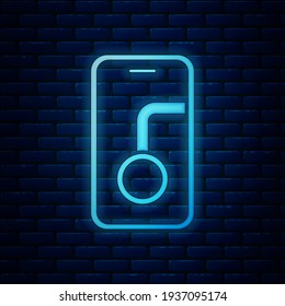 Glowing neon Infographic of city map navigation icon isolated on brick wall background. Mobile App Interface concept design. Geolacation concept.  Vector