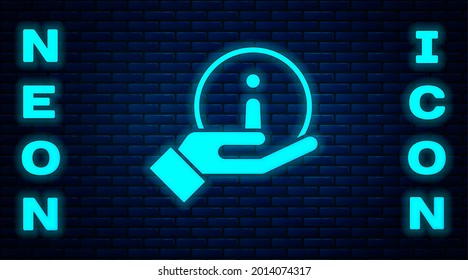 Glowing neon Information icon isolated on brick wall background.  Vector Illustration