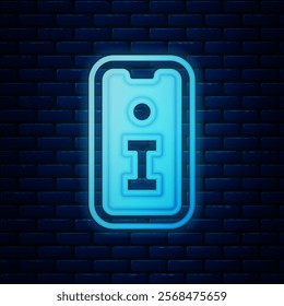 Glowing neon Information icon isolated on brick wall background.  Vector