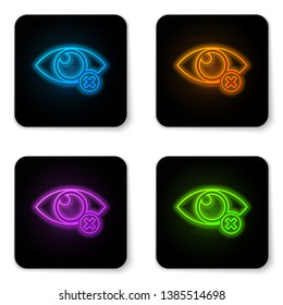 Glowing neon Invisible or hide icon isolated on white background. Black square button. Vector Illustration