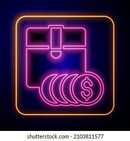 Glowing neon Item price tag with dollar icon isolated on black background. Badge for price. Sale with dollar symbol. Promo tag discount.  Vector