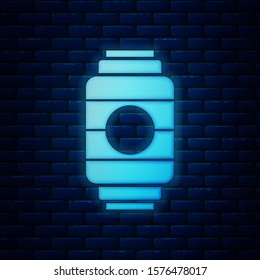 Glowing neon Japanese paper lantern icon isolated on brick wall background.  Vector Illustration