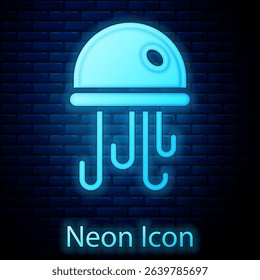 Glowing neon Jellyfish icon isolated on brick wall background.  Vector