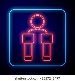 Glowing neon Jump rope icon isolated on black background. Skipping rope. Sport equipment.  Vector