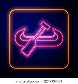 Glowing neon Kayak and paddle icon isolated on black background. Kayak and canoe for fishing and tourism. Outdoor activities.  Vector